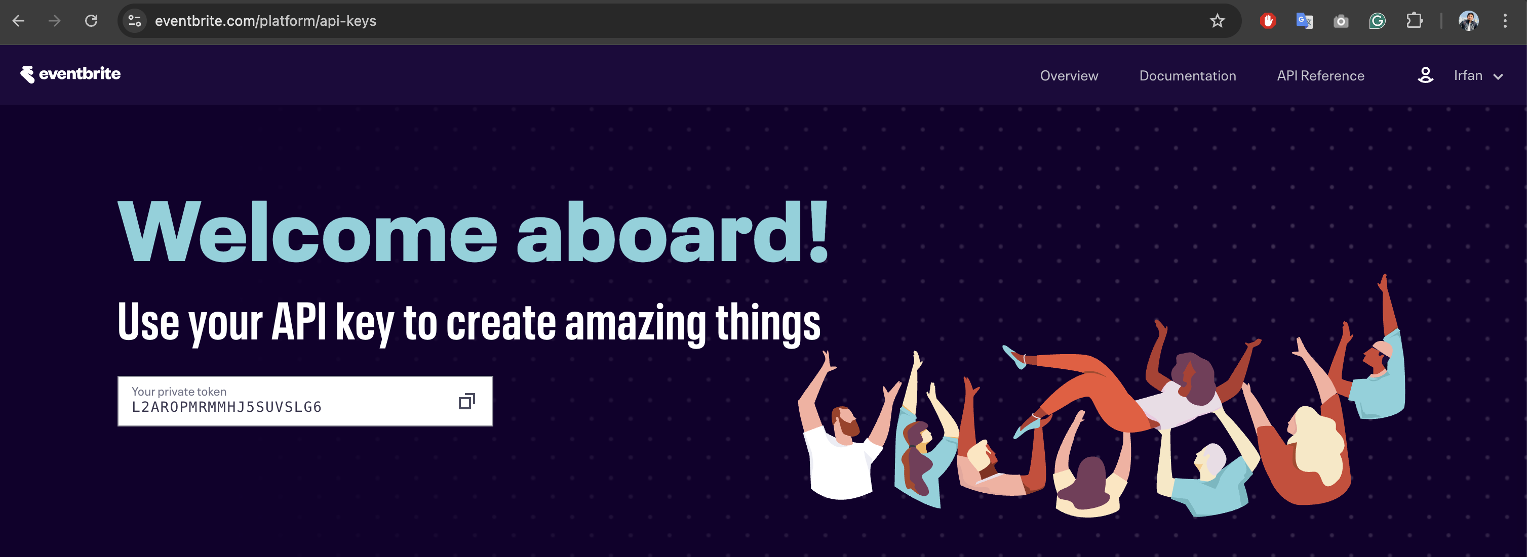 EventBrite API Keys Page