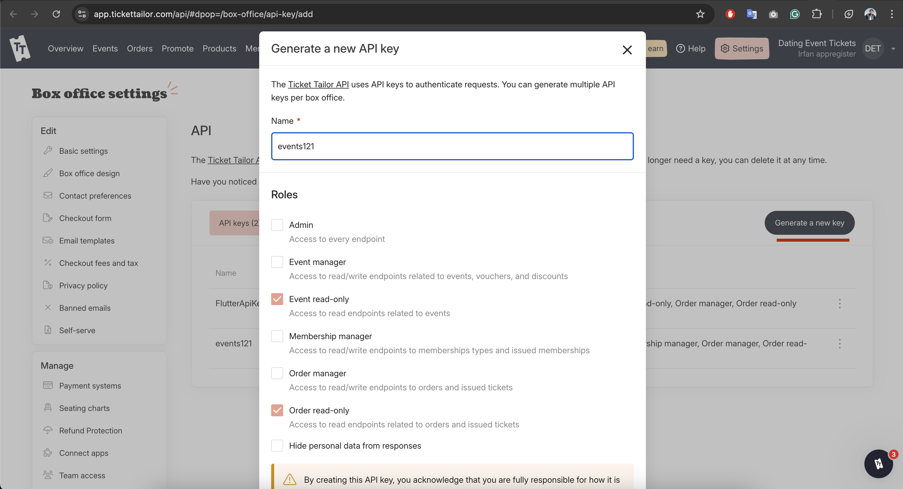 TicketTailor API Settings